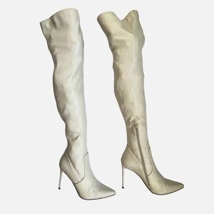 Steve Madden Cream Over The Knee Stiletto Boots Size 11 Pointed Toe Heels